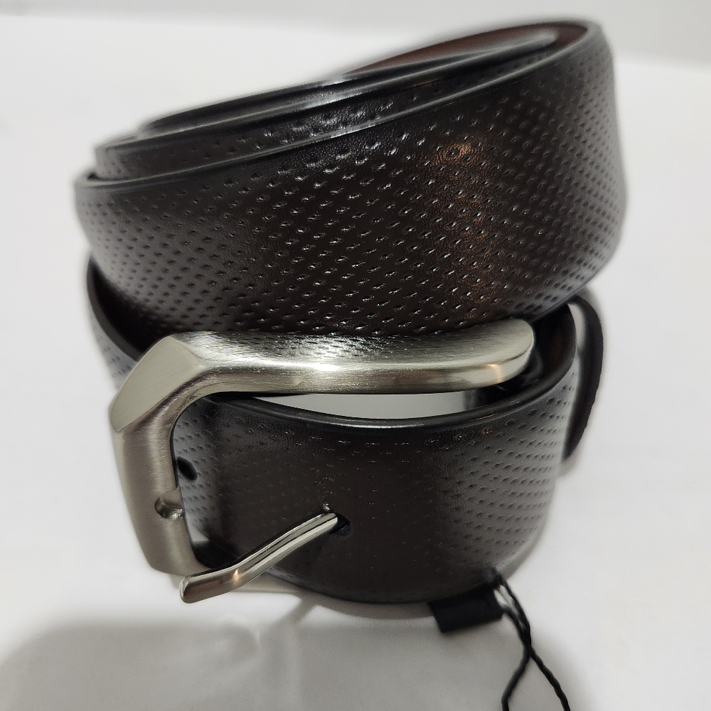 PX Clothing Brown Leather Men's Belt Silver Buckle Casual Dress Belt Size 38